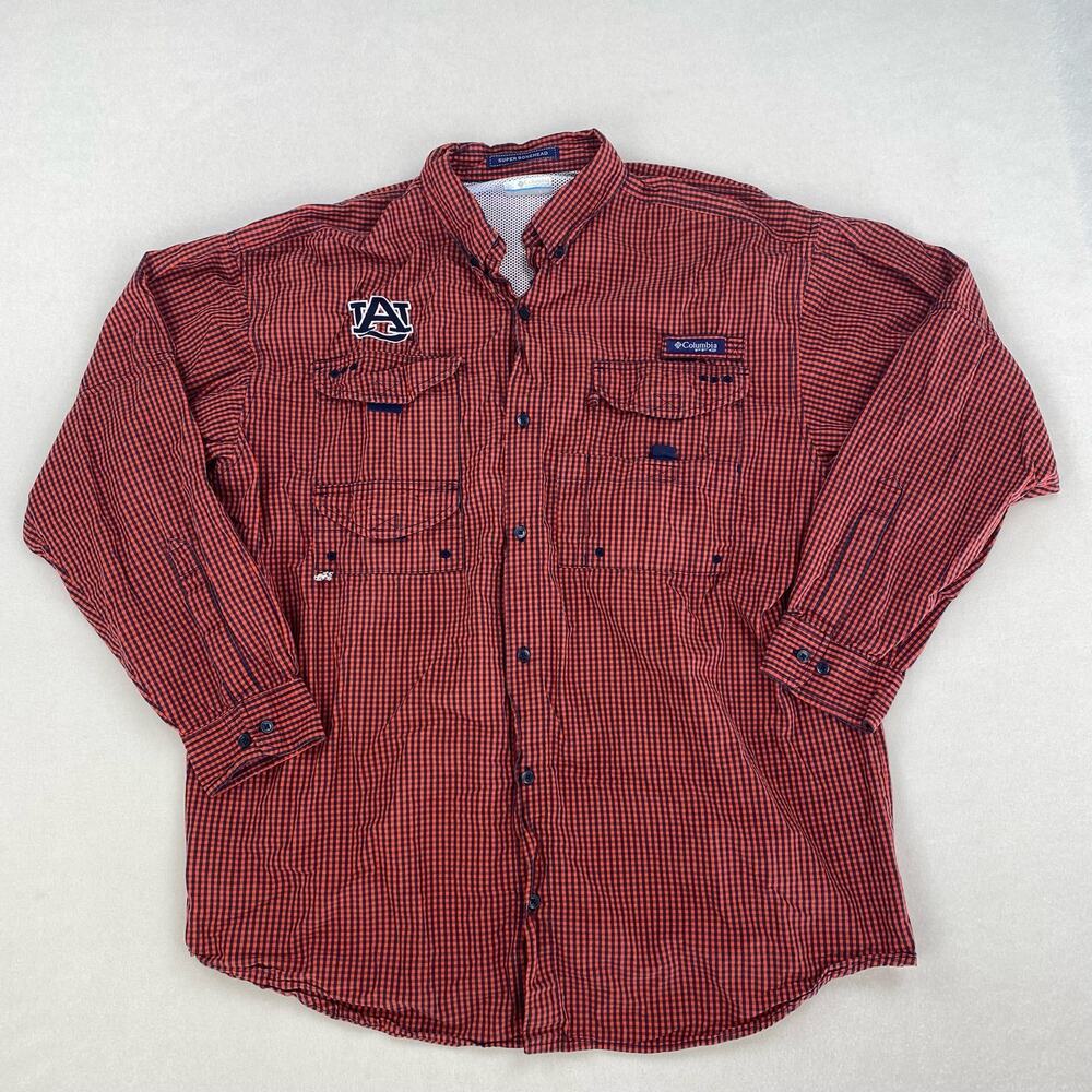 Columbia Auburn Tigers Shirt Size XL Orange Blue PFG Super Bonehead Fishing NCAA